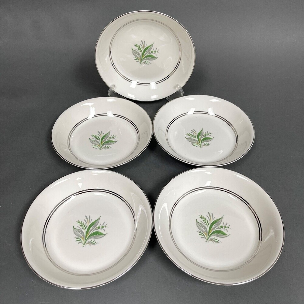 Pope Gosser Encore Soup Cereal‎ Bowls Platinum Trim 7 5/8" across Lot of 5